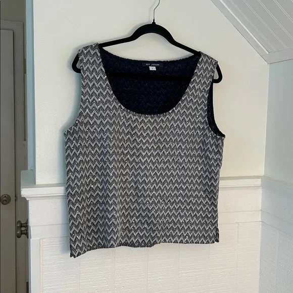 St John Navy Blue & Silver Sequin Sleeveless Top Women’s Large - Picture 2 of 11